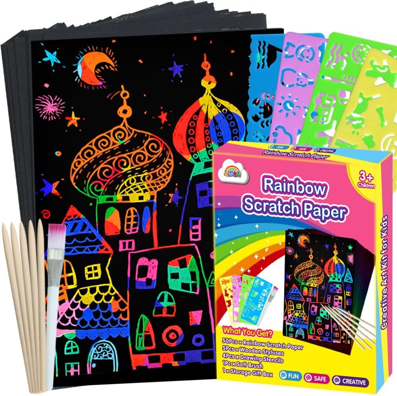 Scratch Art Crafts Girls Gifts, Rainbow Scratch Paper Art Gifts for 3-10